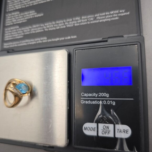 10K Yellow Gold Pear-Cut Sky-Blue Topaz & Diamond Accents Ring Size 7 4.66g - Picture 14 of 16